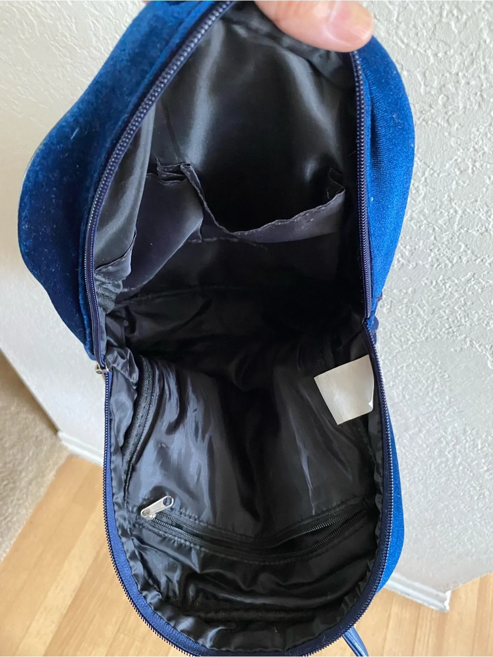 Navy Blue Velvet  Backpack